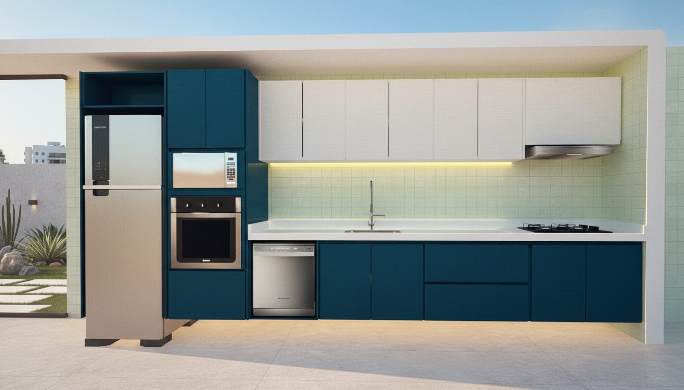 Projeto 3D de cozinha planejada antes da produção, linha Forma | Boreyart
